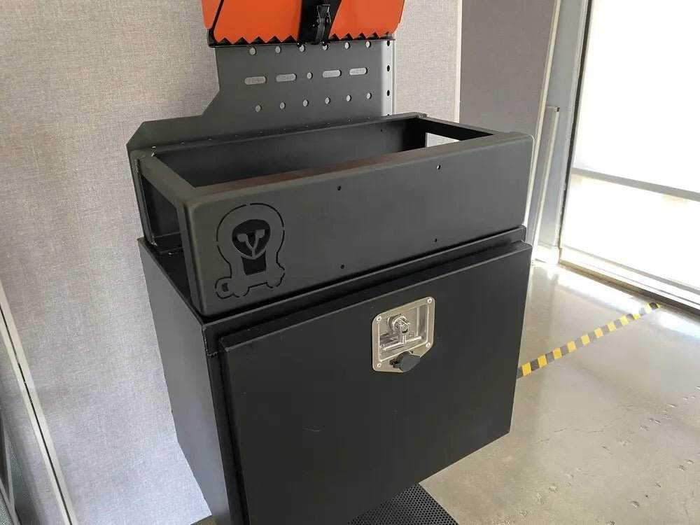 High-strength aluminum Owl Gear Cage for modular storage on cargo boxes.