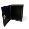 Open black large cargo box with locking latch and weather-resistant aluminum construction