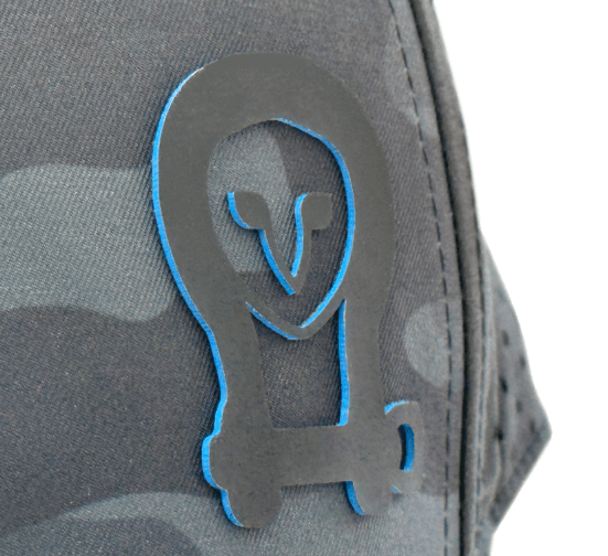 Close-up of eco-friendly Owl Waterproof Hat with a subtle blue-outlined owl patch.
