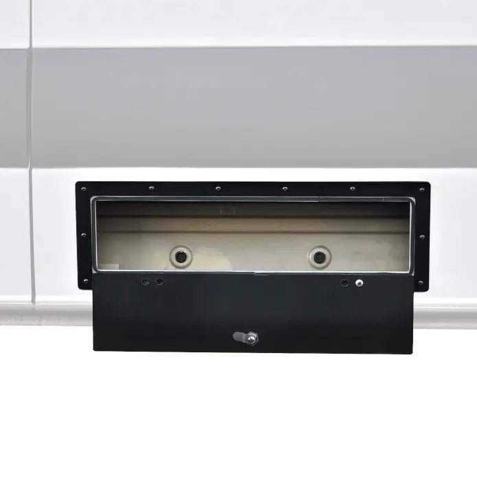 Universal Sprinter Storage Locker for Sprinter in matte black, compact CNC-machined aluminum design