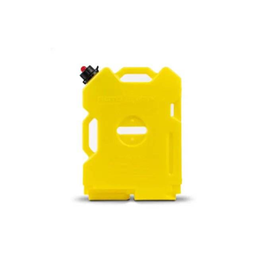 Yellow Rotopax 2-gallon fuel container with leak-proof, stackable design.
