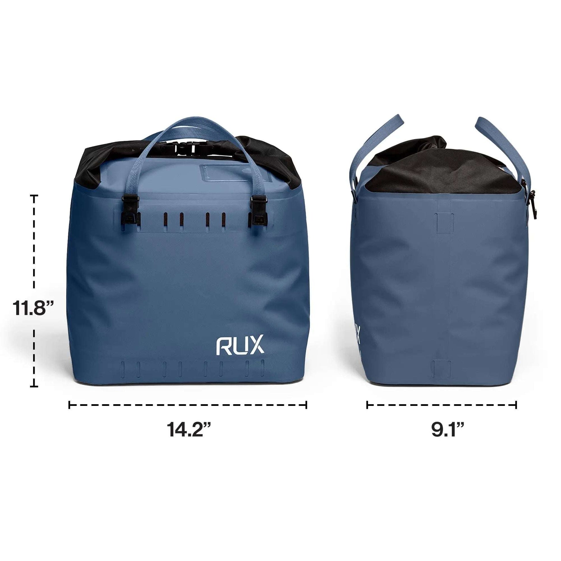 25L Soft Cooler Bag with dimensions, blue durable design for outdoor adventures.