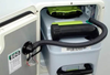 Toilet cassette with active charcoal vent system for off-grid living.