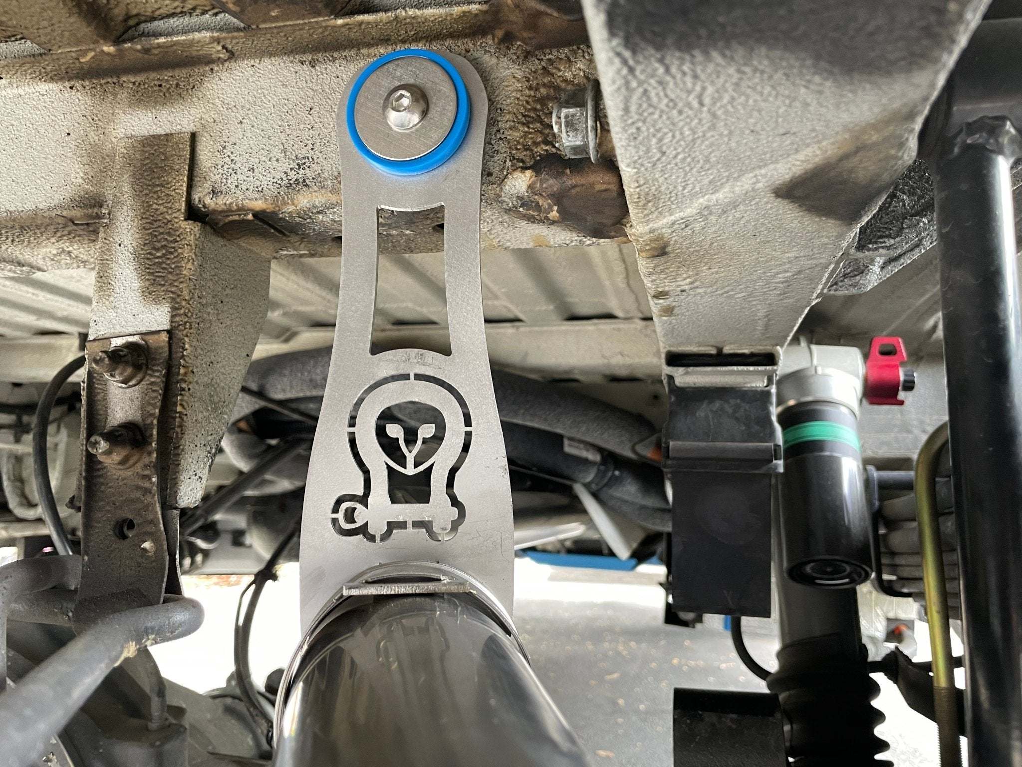Owl Stainless Exhaust tig welded stainless steel bracket mounted under van chassis