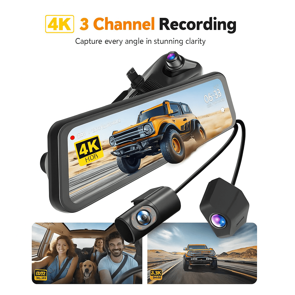 WolfBox G900TriPro 4k 3 Channel Cabin Version Smart Rear View Mirror - Owl Outdoor